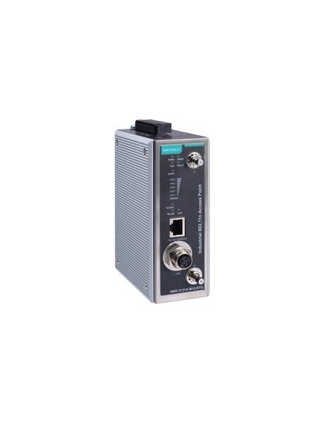 Moxa (AWK-3131A-M12-RTG-JP-CT-T) Wi-Fi 4 (802.11n) railway onboard train-to-ground single-radio AP/client, M12 connectors, IP30, JP band, -40 to 75°C operating temperature, conformal coating Moxa (AWK-3131A-M12-RTG-JP-CT-T) Wi-Fi 4 (802.11n) railway onboard train-to-ground single-radio AP/client, M12 connectors, IP30, JP band, -40 to 75°C operating temperature, conformal coating
