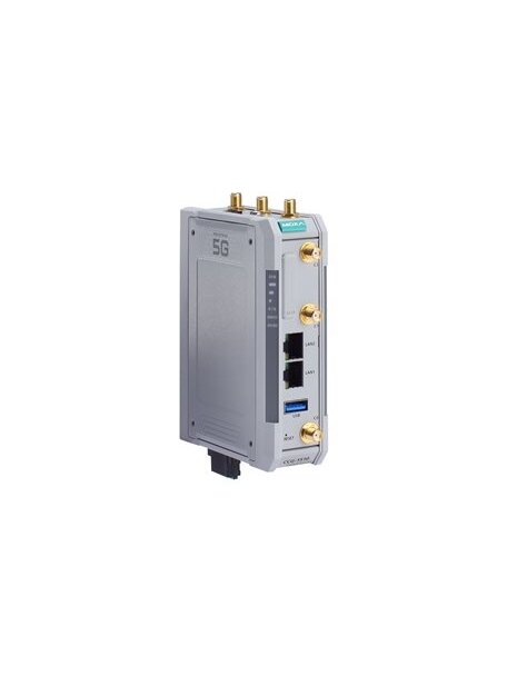 Moxa (CCG-1510-T) Industrial private 5G cellular gateway, n1/n3/n28/n41/n48/n77/n78 bands, 2 10/100/1000BaseT(X) RJ45 ports, IP30, -40 to 70°C operating temperature