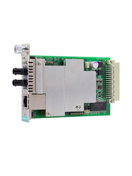 Moxa (CSM-400-1213-T) 10/100BaseT(X) to 100BaseFX slide-in management module converter, multi-mode ST connector, -40 to 75°C operating temperature