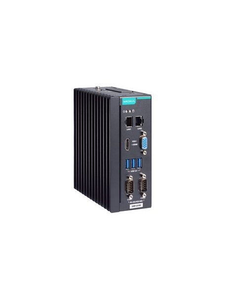 Moxa (DRP-A100-E2-T-Win10) DIN-rail computer with Intel Atom® x6211E processor, 2 LAN ports, 2 serial ports, 3 USB 3.0 ports, 1 VGA port, 1 HDMI port, 1 CFast slot, 1 SD slot, 12/24 VDC power input, Windows 10 LTSC 2021 preinstalled, -30 to 60°C operating