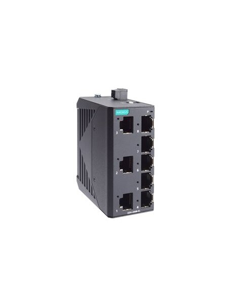 Moxa (EDS-2008-EL) Unmanaged Fast Ethernet switch with 8 10/100BaseT(X) ports, 12/24/48 power input, metal housing, -10 to 60°C operating temperature