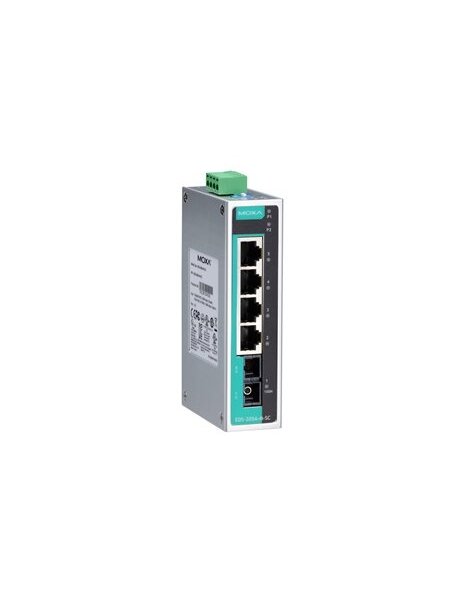 Moxa (EDS-205A-S-SC) Unmanaged Ethernet switch with 4 10/100BaseT(X) ports, 1 100BaseFX single-mode port with SC connector, -10 to 60°C operating temperature Moxa (EDS-205A-S-SC) Unmanaged Ethernet switch with 4 10/100BaseT(X) ports, 1 100BaseFX single-mode port with SC connector, -10 to 60°C operating temperature