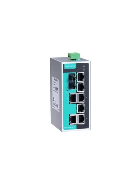 Moxa (EDS-208A-M-ST) Unmanaged Ethernet switch with 7 10/100BaseT(X) ports, 1 100BaseFX multi-mode port with ST connectors, -10 to 60°C operating temperature Moxa (EDS-208A-M-ST) Unmanaged Ethernet switch with 7 10/100BaseT(X) ports, 1 100BaseFX multi-mode port with ST connectors, -10 to 60°C operating temperature