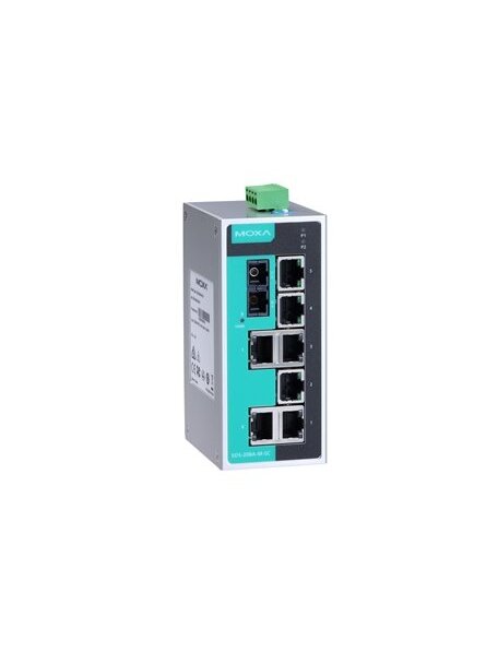 Moxa (EDS-208A-S-SC-T) Unmanaged Ethernet switch with 7 10/100BaseT(X) ports, 1 100BaseFX single-mode port with SC connector, -40 to 75°C operating temperature