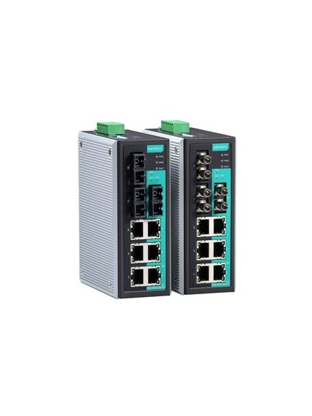 Moxa (EDS-309-3M-ST-T) Unmanaged Ethernet switch with 6 10/100BaseT(X) ports, 3 100BaseFX multi-mode ports with ST connectors, relay output warning, -40 to 75°C operating temperature 1