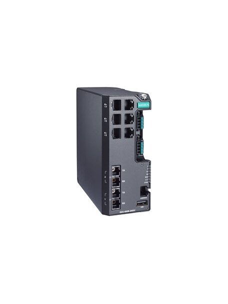 Moxa (EDS-4008-2MSC-LV) Managed Ethernet switch with 6 10/100BaseT(X) ports, 2 100BaseFX multi-mode ports with SC connectors, dual power supply 12/24/48 VDC, -10 to 60°C operating temperature