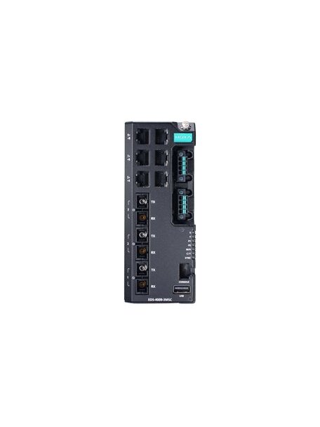 Moxa (EDS-4009-3MST-LV) Managed Ethernet switch with 6 10/100BaseT(X) ports, 3 100BaseFX multi-mode ports with ST connectors, dual power supply 12/24/48 VDC, -10 to 60°C operating temperature 2