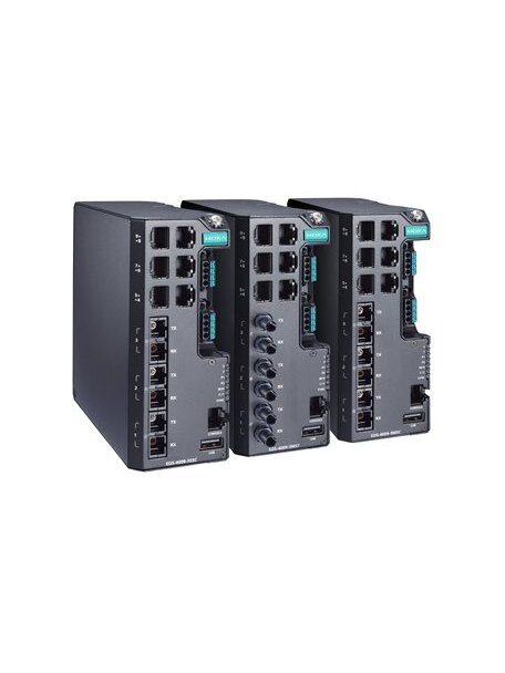 Moxa (EDS-4009-3SSC-LV) Managed Ethernet switch with 6 10/100BaseT(X) ports, 3 100BaseFX single-mode ports with SC connectors, dual power supply 12/24/48 VDC, -10 to 60°C operating temperature 1