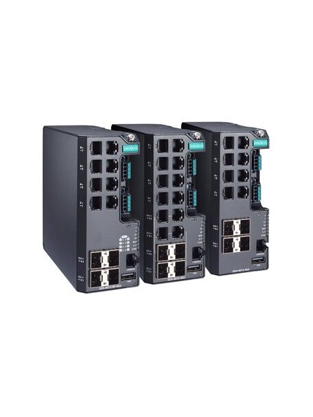 Moxa (EDS-4012-4GS-LV) Managed Ethernet switch with 8 10/100BaseT(X) ports, 4 100/1000BaseSFP ports, dual power supply, 12/24/48 VDC, -10 to 60°C operating temperature 1