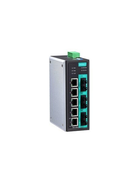 Moxa (EDS-408A-3M-ST) Entry-level managed Ethernet switch with 5 10/100BaseT(X) ports, 3 100BaseFX multi-mode ports with ST connectors, 0 to 60°C operating temperature