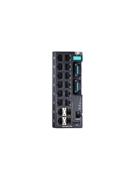 Moxa (EDS-G4012-8P-4QGS-LVB-T) Managed Ethernet switch with 8 10/100/1000BaseT(X) ports with 802.3bt PoE, 4 1000/2500BaseSFP ports, dual power supply, 12/24/48 VDC, -40 to 75°C operating temperature 2