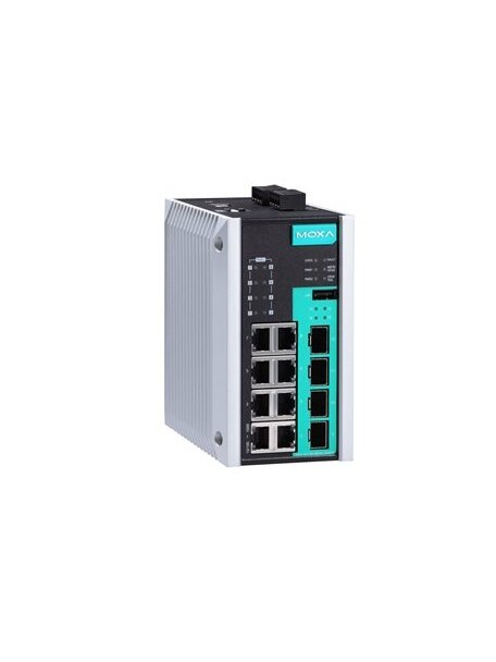 Moxa (EDS-G512E-8PoE-4GSFP-T) 12-port full Gigabit managed Ethernet switch, 8 10/100/1000BaseT(X) PoE/PoE+ ports with 4 100/1000BaseSFP slots, -40 to 75°C operating temperature