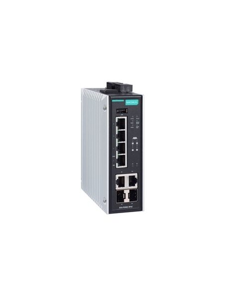 Moxa (EDS-P506E-4PoE-2GTXSFP) Managed Ethernet switch with 4 PoE+/60W 10/100BaseT(X) ports, 2 combo 10/100/1000BaseT(X) or 100/1000BaseSFP ports, dual 12/24/48 VDC power inputs, -10 to 60°C operating temperature 1