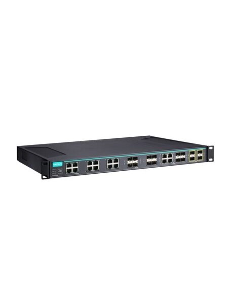 Moxa (ICS-G7528A-8GSFP-4XG-HV-HV-T) Layer 2 full Gigabit managed Ethernet switch with 12 10/100/1000BaseT(X) ports, 8 100/1000BaseSFP slots, 4 10/100/1000BaseT(X) or 100/1000BaseSFP slot combo ports, 4 10GbE SFP+ slots, 2 isolated power supplies (85 to 26 Moxa (ICS-G7528A-8GSFP-4XG-HV-HV-T) Layer 2 full Gigabit managed Ethernet switch with 12 10/100/1000BaseT(X) ports, 8 100/1000BaseSFP slots, 4 10/100/1000BaseT(X) or 100/1000BaseSFP slot combo ports, 4 10GbE SFP+ slots, 2 isolated power supplies (85 to 26