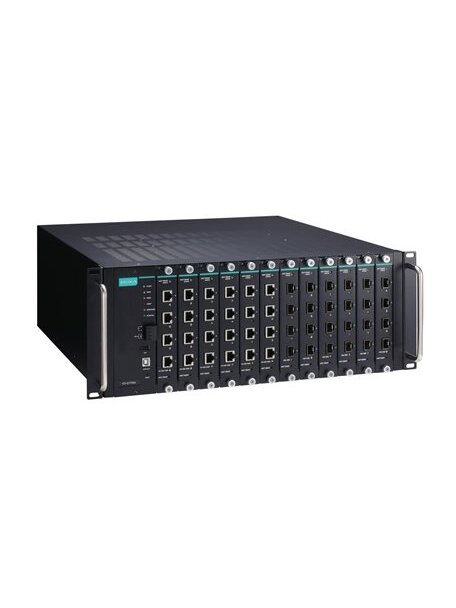 Moxa (ICS-G7748A-HV-HV) Full Gigabit modular managed Ethernet switch system with 12 slots for 4-port Gigabit Ethernet interface modules, 2 isolated power supplies (85 to 264 VAC), for a total of up to 48G ports, -10 to 60°C operating temperature 1
