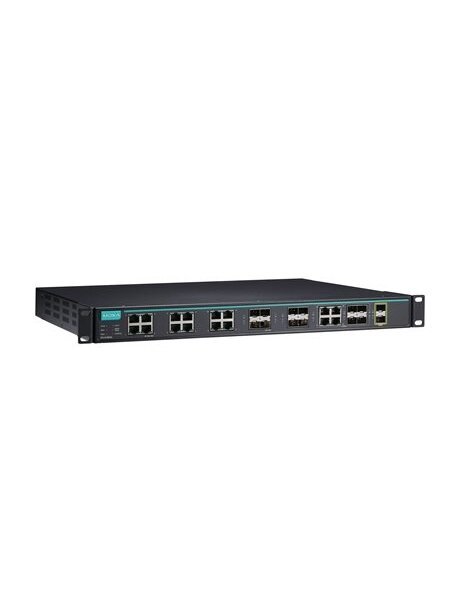 Moxa (ICS-G7826A-8GSFP-2XG-HV-HV-T) Layer 3 full Gigabit managed Ethernet switch with 12 10/100/1000BaseT(X) ports, 8 100/1000BaseSFP slots, 4 10/100/1000BaseT(X) or 100/1000BaseSFP slot combo ports, 2 10GbE SFP+ slots, 2 isolated power supplies (85 to 26 1 Moxa (ICS-G7826A-8GSFP-2XG-HV-HV-T) Layer 3 full Gigabit managed Ethernet switch with 12 10/100/1000BaseT(X) ports, 8 100/1000BaseSFP slots, 4 10/100/1000BaseT(X) or 100/1000BaseSFP slot combo ports, 2 10GbE SFP+ slots, 2 isolated power supplies (85 to 26 1