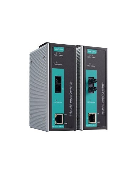 Moxa (IMC-P101-M-SC) PoE industrial 10/100BaseT(X) to 100BaseFX media converter, multi-mode port with SC connector, 0 to 60°C operating temperature 1