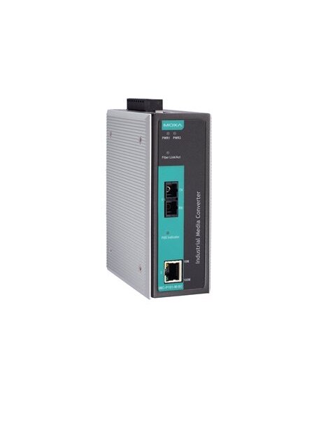 Moxa (IMC-P101-M-SC) PoE industrial 10/100BaseT(X) to 100BaseFX media converter, multi-mode port with SC connector, 0 to 60°C operating temperature