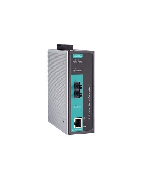 Moxa (IMC-P101-S-ST) PoE industrial 10/100BaseT(X) to 100BaseFX media converter, single-mode port with ST connector, 0 to 60°C operating temperature Moxa (IMC-P101-S-ST) PoE industrial 10/100BaseT(X) to 100BaseFX media converter, single-mode port with ST connector, 0 to 60°C operating temperature