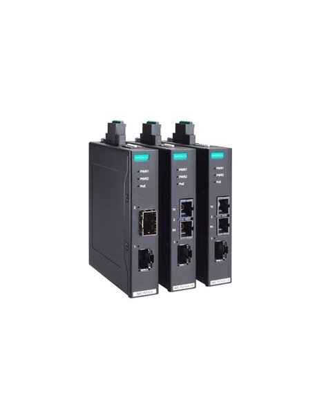 Moxa (IMC-P21GA-G2-LX-SC) PoE+ industrial 10/100/1000Base-T(X) to 1000Base-LX media converter, single-mode port with SC connector, -10 to 60°C operating temperature 1