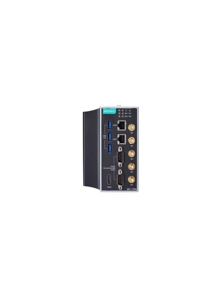 Moxa (MC-1220-KL5-T-S) Intel® Core™ i5-7300U 2C/4T 2.6 GHz computer with 8 GB RAM, 2 Gigabit Ethernet ports, 2 RS/232/422/485 3-in-1 serial ports, 3 USB 3.0 ports, 3 Mini PCIe expansion slots, 1 HDMI port, TPM 2.0, 9 to 36 VDC power, -40 to 70°C operating 2
