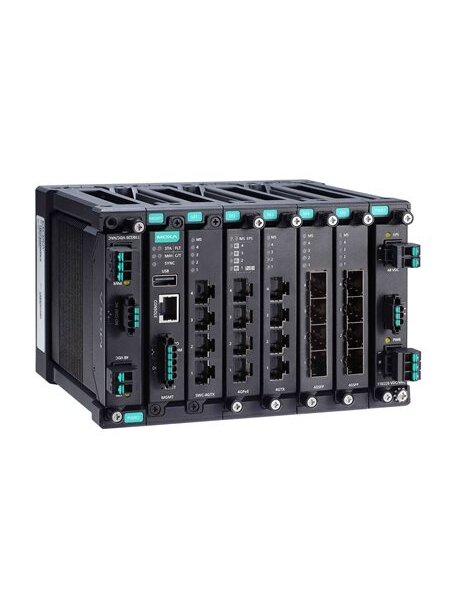 Moxa (MDS-G4020-L3) Layer 3 full Gigabit modular managed Ethernet switch with 4 fixed Gigabit Ethernet ports, 4 slots for optional 4-port GE/FE modules, 2 slots for isolated power modules, up to 20 Gigabit Ethernet ports, -10 to 60°C operating temperature Moxa (MDS-G4020-L3) Layer 3 full Gigabit modular managed Ethernet switch with 4 fixed Gigabit Ethernet ports, 4 slots for optional 4-port GE/FE modules, 2 slots for isolated power modules, up to 20 Gigabit Ethernet ports, -10 to 60°C operating temperature