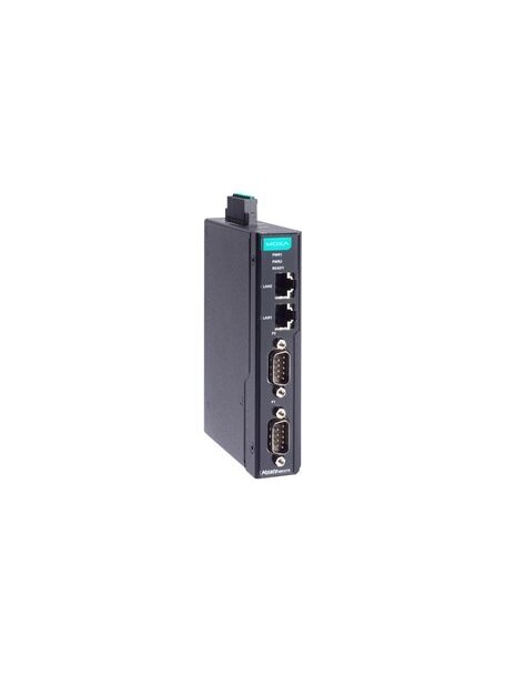 Moxa (MGate MB3270I-G2-T) 2-port advanced serial-to-Ethernet Modbus gateway with 2 RJ45 Ethernet ports, DB9 serial connector, 2 kV isolation, -40 to 75°C operating temperature