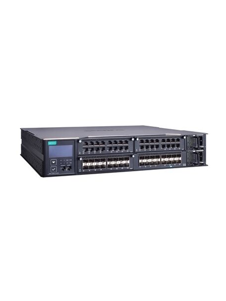 Moxa (MRX-G4064-L3-8XGS) Layer 3 modular managed Gigabit Ethernet switch with 3 slots for 16-port Gigabit Ethernet modules, 8 10GbE SFP+ slots, 2 isolated power supplies (90 to 264 VAC), -10 to 60°C operating temperature Moxa (MRX-G4064-L3-8XGS) Layer 3 modular managed Gigabit Ethernet switch with 3 slots for 16-port Gigabit Ethernet modules, 8 10GbE SFP+ slots, 2 isolated power supplies (90 to 264 VAC), -10 to 60°C operating temperature