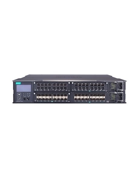 Moxa (MRX-Q4064-L3-16XGS) Layer 3 modular managed 2.5 Gigabit Ethernet switch with 16 10GbE SFP+ ports, 3 slots for 16-port Gigabit or 2.5 Gigabit Ethernet modules, 2 isolated power supplies (90 to 264 VAC), -10 to 60°C operating temperature 2