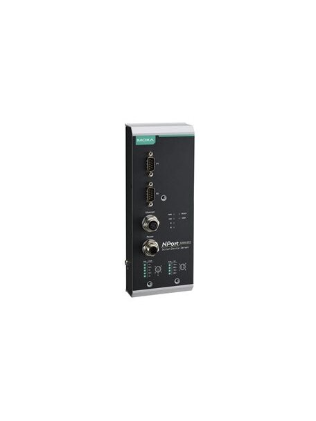 Moxa (NPort 5250AI-M12-CT-T) 2-port RS-232/422/485 device server with M12 connector, M12 power input, -40 to 75°C operating temperature, conformal coating
