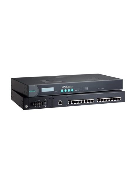 Moxa (NPort 5610-16) 16-port RS-232 rackmount device server with RJ45 connectors and 100 to 240 VAC power input 1