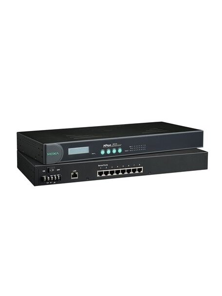 Moxa (NPort 5610-8-48V) 8-port RS-232 rackmount device server with RJ45 connectors and 48 VDC power input Moxa (NPort 5610-8-48V) 8-port RS-232 rackmount device server with RJ45 connectors and 48 VDC power input