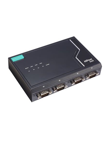 Moxa (NPort 6450-2TX-G2-T) 2nd Gen 4-port RS-232/422/485 secure terminal server with 2 RJ45 100M LAN ports, -40 to 75°C operating temperature