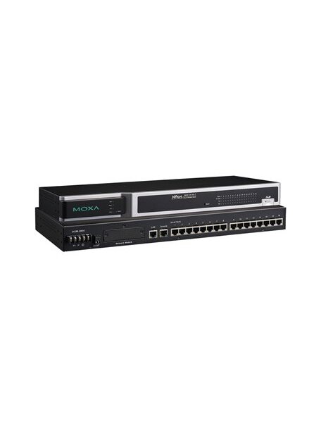 Moxa (NPort 6650-16-HV-T) 16-port RS-232/422/485 to Ethernet secure terminal server, 88 to 300 VDC power input, -40 to 85°C operating temperature