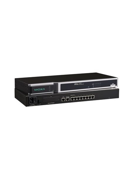 Moxa (NPort 6650-8-T) 8-port RS-232/422/485 to Ethernet secure terminal server, -40 to 75°C operating temperature, 100 to 240 VAC input