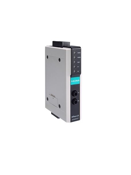 Moxa (NPort IA-5150-M-ST-T) 1-port RS-232/422/485 device server with 1 100BaseF(X) multi-mode fiber port (ST connectors), -40 to 75°C operating temperature