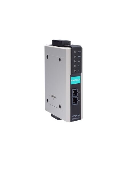 Moxa (NPort IA-5150I-M-SC) 1-port RS-232/422/485 device server with 1 100BaseF(X) multi-mode fiber port (SC connectors) and 2 kV optical isolation, 0 to 55°C operating temperature