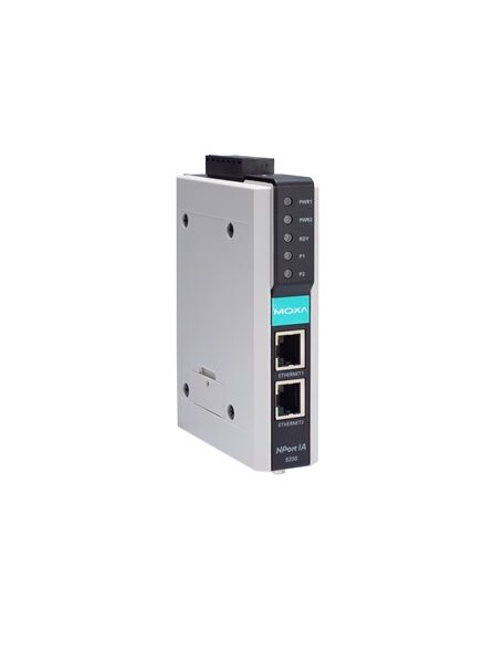 Moxa (NPort IA-5250I) 2-port RS-232/422/485 device server with 2 100BaseT(X) ports (RJ45 connectors, single IP), 2 KV optical isolation, 0 to 55°C operating temperature