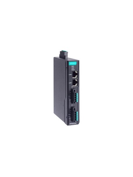 Moxa (NPort IA5250-TB-G2-T) 2nd Gen 2-port RS-232/422/485 DIN-rail serial device server with 2 RJ45 ports, 2 5-pin terminal blocks, -40 to 75°C operating temperature