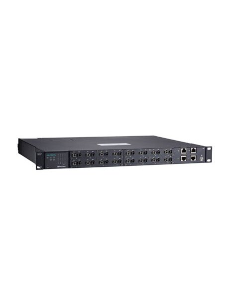 Moxa (NPort S9650I-16F-2HV-E-T) 16-port RS-232/422/485 rugged device server with multi-mode ST connectors on the serial ports, 2 10/100BaseT(X) ports with IEEE 1588v2 support, 88 to 300 VDC or 85 to 264 VAC, -40 to 85°C operating temperature, with 2-port Moxa (NPort S9650I-16F-2HV-E-T) 16-port RS-232/422/485 rugged device server with multi-mode ST connectors on the serial ports, 2 10/100BaseT(X) ports with IEEE 1588v2 support, 88 to 300 VDC or 85 to 264 VAC, -40 to 85°C operating temperature, with 2-port