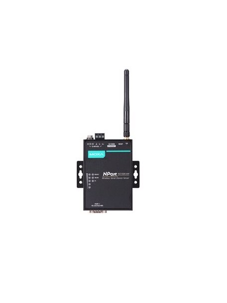 Moxa (NPort W2250A-W4-EU) 2-port RS-232/422/485 wireless device server with 802.11a/b/g/n WLAN EU band, EU plug. 12 to 48 VDC, 0 to 55°C operating temperature 2