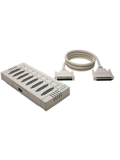 Moxa (OPT 8S) M62 to 8 x DB25 female connection box with surge protection and a DB62 male to DB62 male cable, 1.5 m