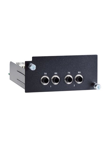 Moxa (PM-7500-2MST) Fast Ethernet module with 2 100BaseFX multi-mode ports with ST connectors, compliant with IEC 61850-3, -40 to 85°C operating temperature