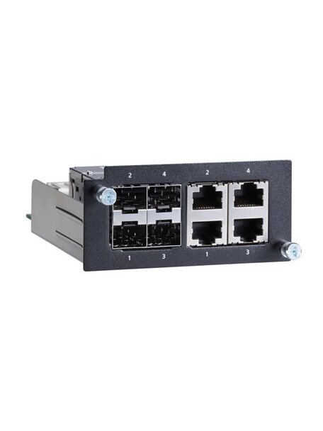 Moxa (PM-7500-4GTXSFP) Gigabit Ethernet module with 4 100/1000BaseSFP slots or 4 100/1000BaseT(X) ports, compliant with IEC 61850-3, -40 to 85°C operating temperature Moxa (PM-7500-4GTXSFP) Gigabit Ethernet module with 4 100/1000BaseSFP slots or 4 100/1000BaseT(X) ports, compliant with IEC 61850-3, -40 to 85°C operating temperature
