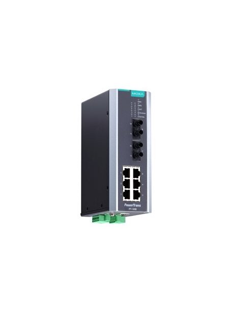 Moxa (PT-508-MM-LC-HV) IEC 61850-3 managed DIN-Rail Ethernet switch, with 6 10/100BaseT(X) ports, and 2 100BaseFX multi-mode ports with LC connectors, 1 isolated power supply (88 to 300 VDC or 85 to 264 VAC), -40 to 85°C operating temperature 3 Moxa (PT-508-MM-LC-HV) IEC 61850-3 managed DIN-Rail Ethernet switch, with 6 10/100BaseT(X) ports, and 2 100BaseFX multi-mode ports with LC connectors, 1 isolated power supply (88 to 300 VDC or 85 to 264 VAC), -40 to 85°C operating temperature 3
