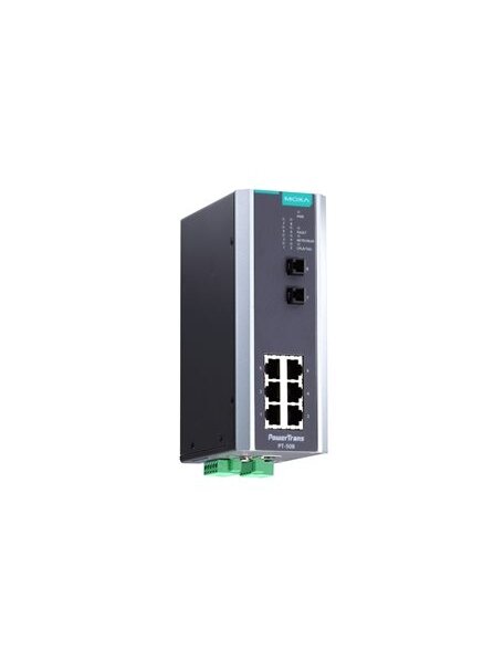 Moxa (PT-508-SS-LC-24) IEC 61850-3 managed DIN-rail Ethernet switch, with 6 10/100BaseT(X) ports and 2 100BaseFX single-mode ports with LC connectors, 1 isolated power supply (24 VDC), -40 to 85°C operating temperature 2 Moxa (PT-508-SS-LC-24) IEC 61850-3 managed DIN-rail Ethernet switch, with 6 10/100BaseT(X) ports and 2 100BaseFX single-mode ports with LC connectors, 1 isolated power supply (24 VDC), -40 to 85°C operating temperature 2
