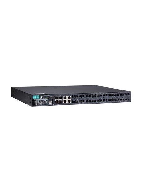 Moxa (PT-7528-20MSC-4TX-4GSFP-HV) IEC 61850-3 managed rackmount Ethernet switch with 20 100BaseFX ports (MSC), 4 10/100BaseT(X) ports, and 4 1000BaseSFP ports, for a total of up to 28 ports, 1 isolated power supply (88 to 300 VDC or 85 to 264 VAC), -40 to