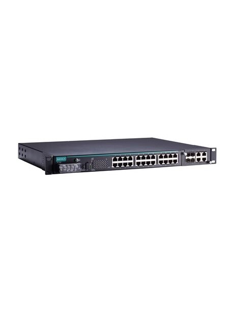 Moxa (PT-7528-24TX-WV) IEC 61850-3 managed rackmount Ethernet switch system with 1 slot for a Gigabit Ethernet module or Fast Ethernet module, for a total of up to 28 ports, cabling on front panel, 1 isolated power supply (18 to 72 VDC), -40 to 85°C opera Moxa (PT-7528-24TX-WV) IEC 61850-3 managed rackmount Ethernet switch system with 1 slot for a Gigabit Ethernet module or Fast Ethernet module, for a total of up to 28 ports, cabling on front panel, 1 isolated power supply (18 to 72 VDC), -40 to 85°C opera