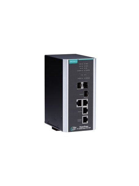 Moxa (PT-G503-PHR-PTP-HV) IEC 61850-3 and IEC 62439-3 full Gigabit managed redundancy box, with 3 10/100/1000BaseT(X) ports or 100/1000Base SFP ports, 1 10/100/1000BaseT(X) Ethernet console port, 1 isolated dual power supply (88 to 300 VDC or 85 to 264 VA Moxa (PT-G503-PHR-PTP-HV) IEC 61850-3 and IEC 62439-3 full Gigabit managed redundancy box, with 3 10/100/1000BaseT(X) ports or 100/1000Base SFP ports, 1 10/100/1000BaseT(X) Ethernet console port, 1 isolated dual power supply (88 to 300 VDC or 85 to 264 VA