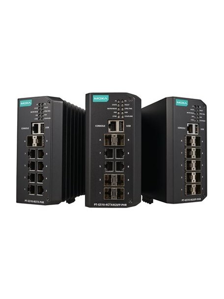 Moxa (PT-G510-4GTX4GSFP-PHR-WV) IEC 61850-3 and IEC 62439-3 full Gigabit Managed Ethernet switch with 4 100/1000BaseT(X) ports, 6 100/1000Base SFP ports, isolated dual power supply (24/48 VDC), -40 to 75°C operating temperature 1 Moxa (PT-G510-4GTX4GSFP-PHR-WV) IEC 61850-3 and IEC 62439-3 full Gigabit Managed Ethernet switch with 4 100/1000BaseT(X) ports, 6 100/1000Base SFP ports, isolated dual power supply (24/48 VDC), -40 to 75°C operating temperature 1